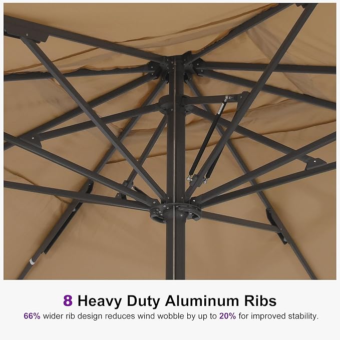 PURPLE LEAF 16' x 13' Rectangular Semi-Auto Outdoor Patio Umbrella Aluminium Market Umbrella Table Sun Umbrella with 3.15" Rod and 8 Sturdy Ribs for Deck Lawn Pool Garden, Beige
