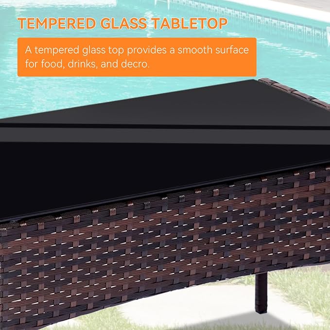 Patio Furniture Set, Outdoor Furniture Set 4 Pieces Patio Conversation Set PE Rattan Chair with Cushion Tempered Glass Table Garden Balcony Sets for Yard Pool Backyard Brown/Blue