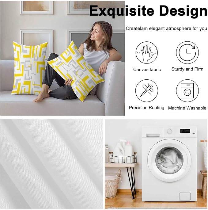 Geometric Outdoor Pillow Shams Set of 2, Decorative Pillowcases Cushion Case, Soft Throw Pillow Covers Waterproof Pillow Case 20x12 Inch, Abstract Lines Yellow Gray Modern Art