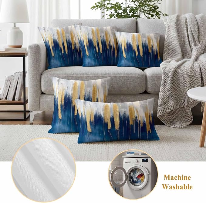 Abstract Color Block Outdoor Waterproof Throw Pillow Covers Set of 2, 24"x24", Navy Block Impressionist Style Decorative Pillow Covers Outside Cushion Case for Patio Porch Garden