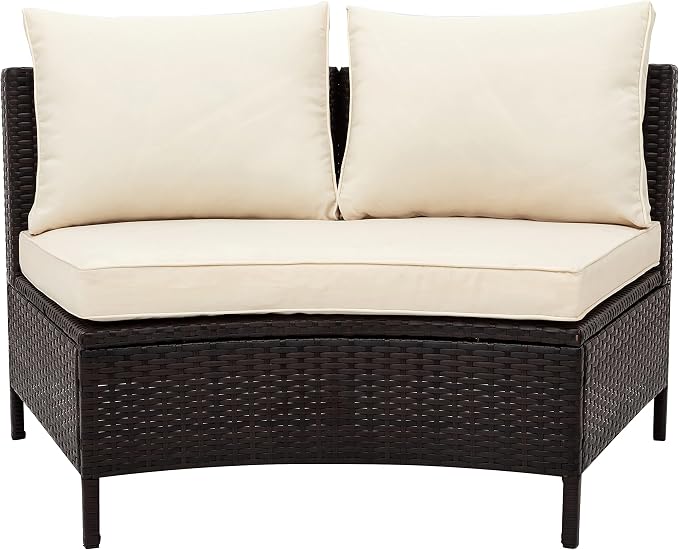 Merax 5-Piece Outdoor Sectional Sofa Set, All-Weather PE Wicker Patio Furniture with Tempered Glass Table, Half-Moon Conversation Set for Garden, Deck, Backyard Living Area,Beige