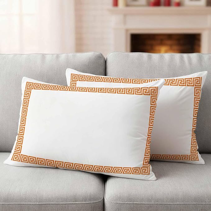 Outdoor Pillow Covers Set of 2, Abstract Greek Inspired Art Decorative Throw Pillow Covers 20X12IN, Orange Twist Line Key Pattern Throw Pillows Protector Cushion Case for Patio,Couch,Sofa,Garden