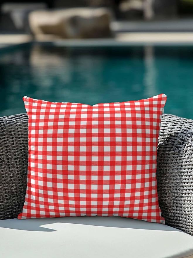 Outdoor Waterproof Throw Pillows Country Red Buffalo Plaid Patio Pillows,Decorative Pillow Covers with Insert,Pillow Cushion Case for Garden Couch Sofa Classic Gingham Check