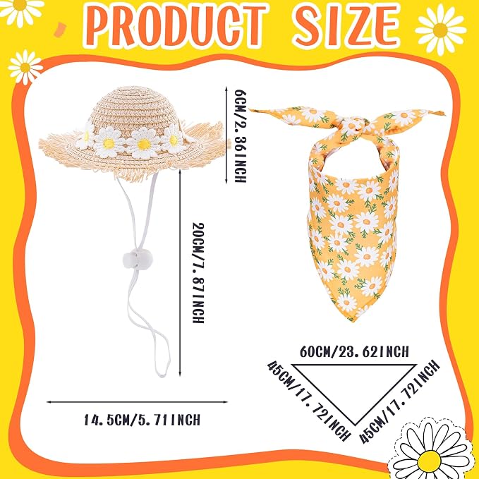 Daisy Flower Outfit for Porch Goose - 2Pcs Summer Goose Clothes with Yellow Floral Hat & Bib Accessories for 23” Cement or Plastic Gooses Statue, Garden Lawn Porch Decoration