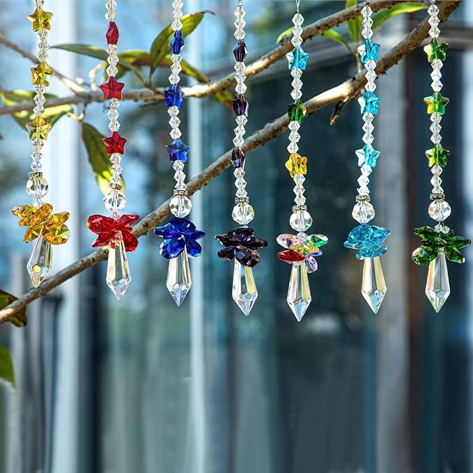 7PCS Crystal Guardian Angel Suncatchers for Window Hanging | Rainbow Maker Sun Catchers Crystals For Indoor Window Home Garden Decor Glass Angel Ornaments For Christmas Tree Gift