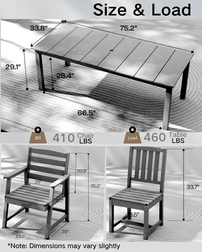 Kingdura 9 Piece Patio Dining Set for 8, HDPE Outdoor Table & Chairs with Umbrella Hole, All-Weather Outdoor Furniture Patio Conversation Set for Lawn Pool Backyard, Grey