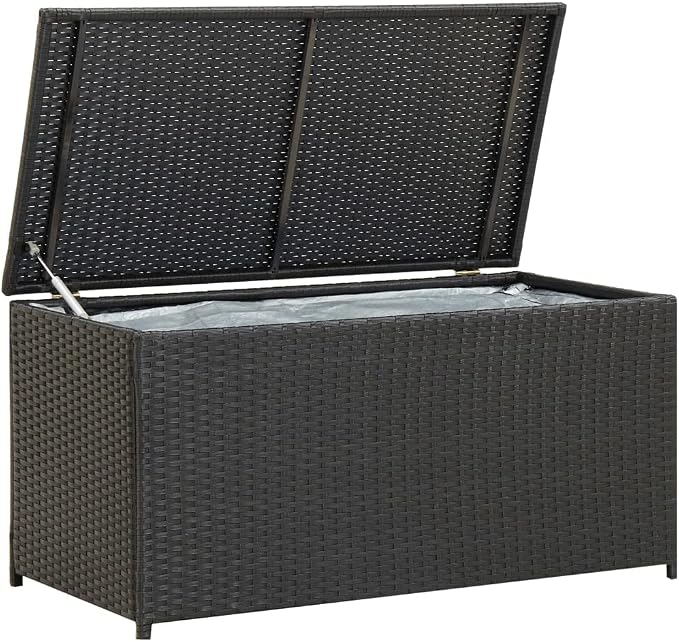 Outdoor Rattan Wicker Garden Storage Box, Patio Deck Storage Box, Patio Storage Container for Indoor, Patio Furniture Cushions, Pool Supplies,Poly Rattan 39.3"x19.6"x19.6" Black,-229