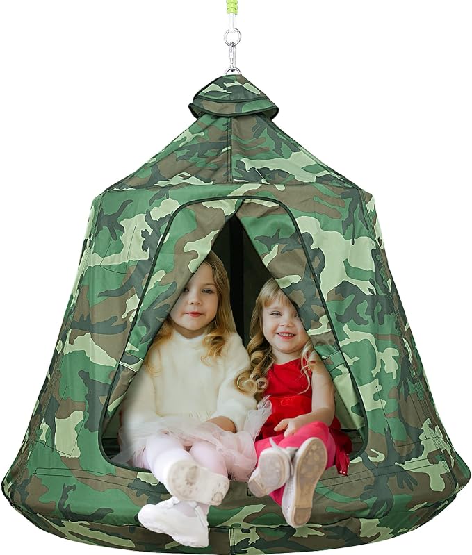 TLSUNNY Hanging Tree Tent for Kids Adults, Hanging Tents Indoor Outdoor 45 H x 44 Diam, Portable Waterproof Play Tent w/LED Lights String, Tree House Swing Pod, Hangout Huggle pod Ceiling Hammock