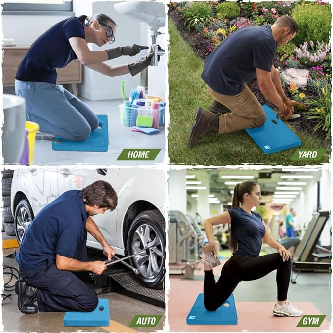 RUGGED RHINO Heavy Duty Kneeling Pad for Work, 2 PK, Shock Absorbent Thick Knee Pads, Holds Up to 300 lbs, Protect Knees from Hard Concrete Surfaces For Mechanics, Yard Gardening, Home Gym Bright Blue