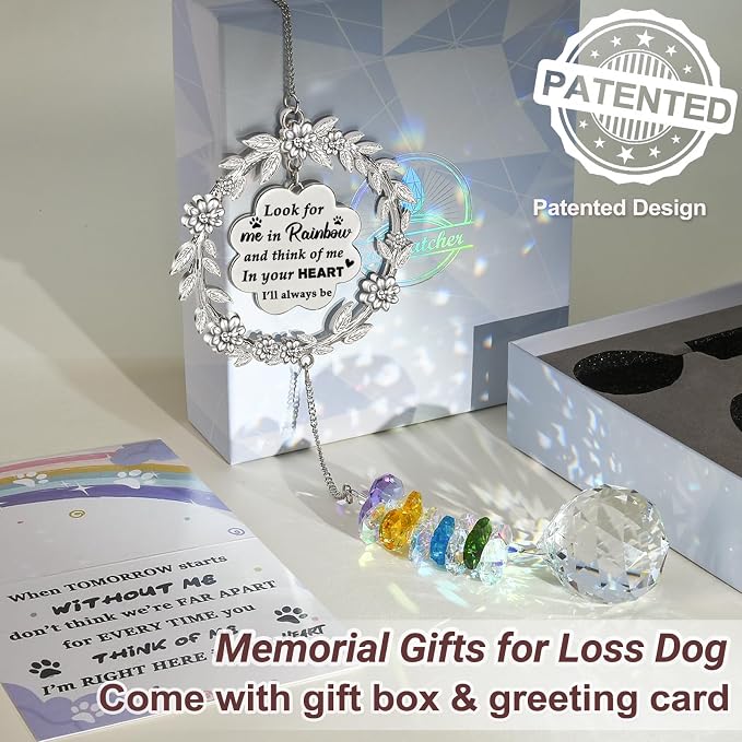 VIVIKEN Dog Memorial Sun Catcher, Paw Print Sympathy Gift for Dogs Lovers | Crystal Suncatcher Remembrance for Grieving Owners, Rainbow Maker Hanging Present for Dog Pet Loss