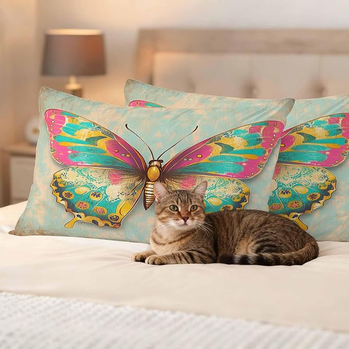 Watercolor Butterfly Outdoor Waterproof Throw Pillow Covers Set of 2, 20"x12", Corlorful Vintage Texture Decorative Pillow Covers Outside Cushion Case for Patio Porch Garden