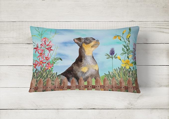 Caroline's Treasures CK1286PW1216 Miniature Pinscher #2 Spring Canvas Fabric Decorative Pillow Machine Washable, Indoor Outdoor Decorative Pillow for Couch, Bed or Patio, 12HX16W