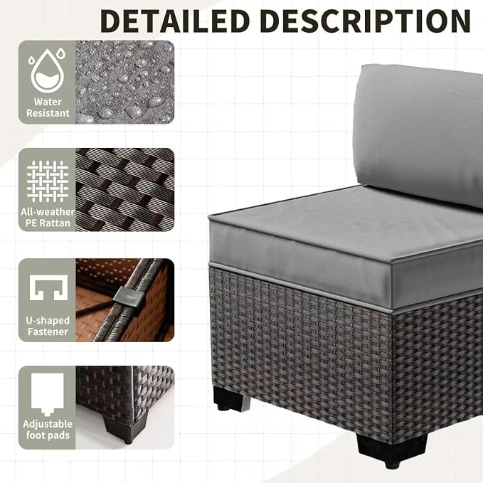 Gotland 9 Pieces Patio Furniture Set with 2 Swivel Chairs, 7-Seater Patio Furniture in 4 Combinations with Wide Armrests 29.5'' High Backrest, Wicker Outdoor Sectional for Deck Garden Pool Gray
