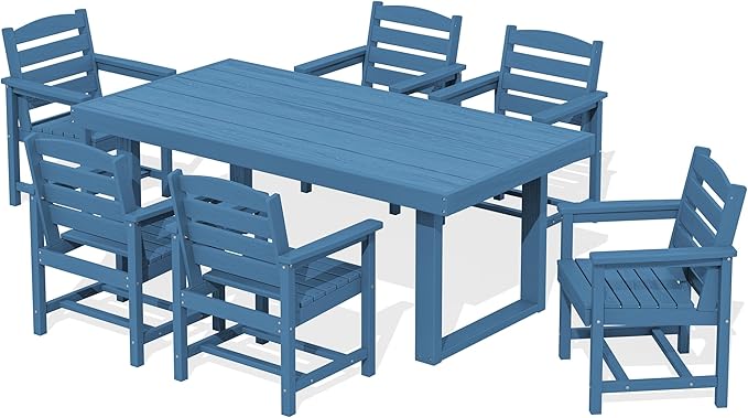 SERWALL HDPE Outdoor Dining Set for 6, 67'' Patio Table and Chairs Set | with Armchair Seat