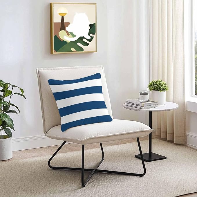 Outdoor Waterproof Throw Pillow Covers Set of 2 Navy Blue White Stripe Pillowcases 26x26 Inches Simple Style Striped Decorative Pillows Cushion Case Patio Pillows for Couch Bed Chair Garden