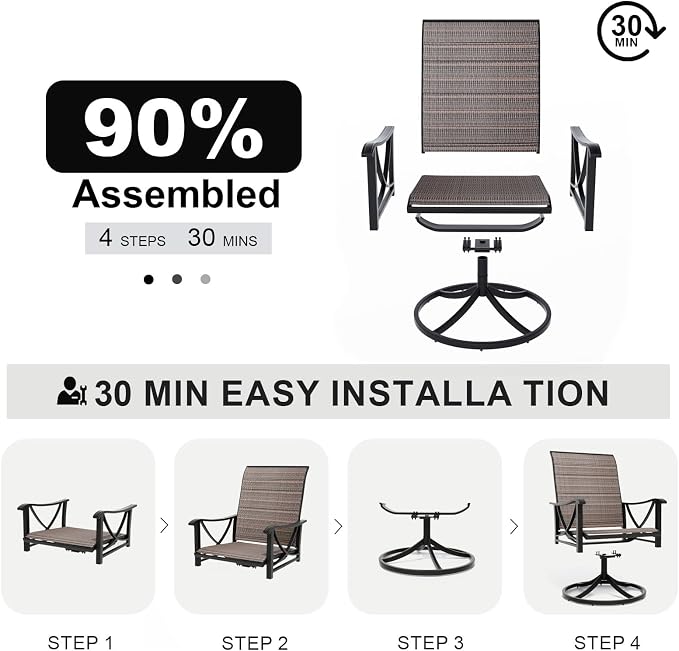 Gotland Patio Swivel Chairs Set of 2, Outdoor Dining Chairs with Breathable Teslin Seat Cushion & Backrest, 360° Outdoor Swivel Chairs with Metal Frame, Patio Dining Chairs for Deck Garden Brown