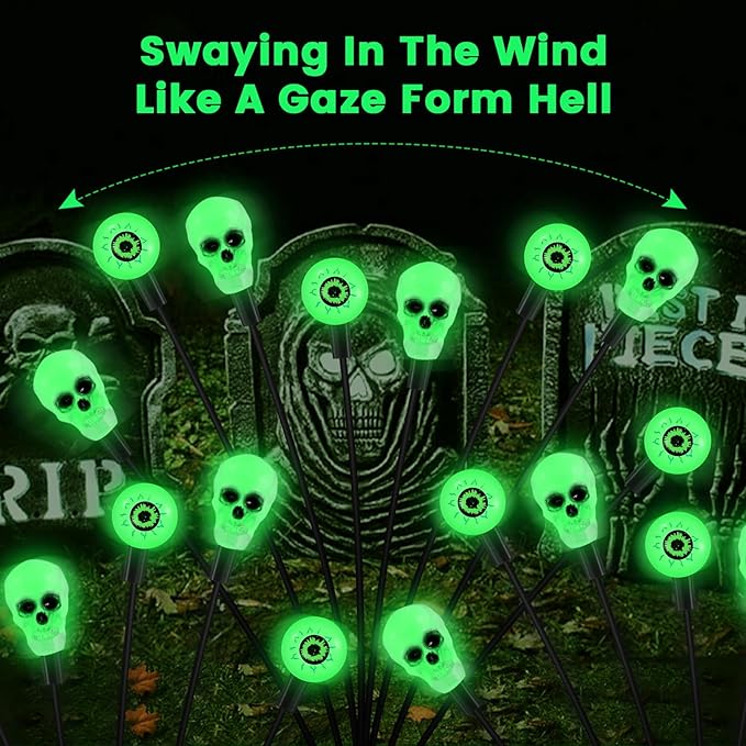 FENSAN Solar Halloween Lights Outdoor,Halloween Decorations Outdoor, Scary Eyeball Lights,2PACKS 16LED,IP65 Waterproof, Decor for Garden/Yard/Patio/Lawn/Pathway(Green)