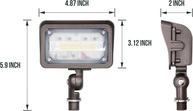 GKOLED 15W LED Flood Lights Outdoor, Dusk to Dawn Security Light, with Anti-Glare Guard, 120V 5000K 1650LM Waterproof Landscape Lighting, Di-cast Aluminum, 1/2" Knuckle Mount, 2 Pack, UL Listed