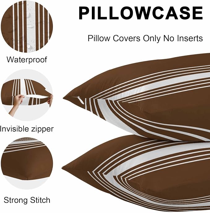 Brown White Stripe Outdoor Pillow Covers 26x26 Inch Throw Pillow Covers Set of 2 Waterproof Decorative Pillow Cases Modern Rustic Vertical Striped Cushion Covers for Patio Furniture Garden Couch Sofa