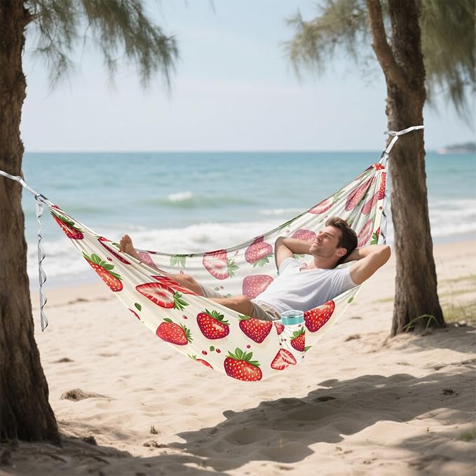 Camping Hammock Outdoor Hammocks for Outside Strawberries Lovely Beach Trees Portable Lightweight with Pockets Tree Straps Indoor Small