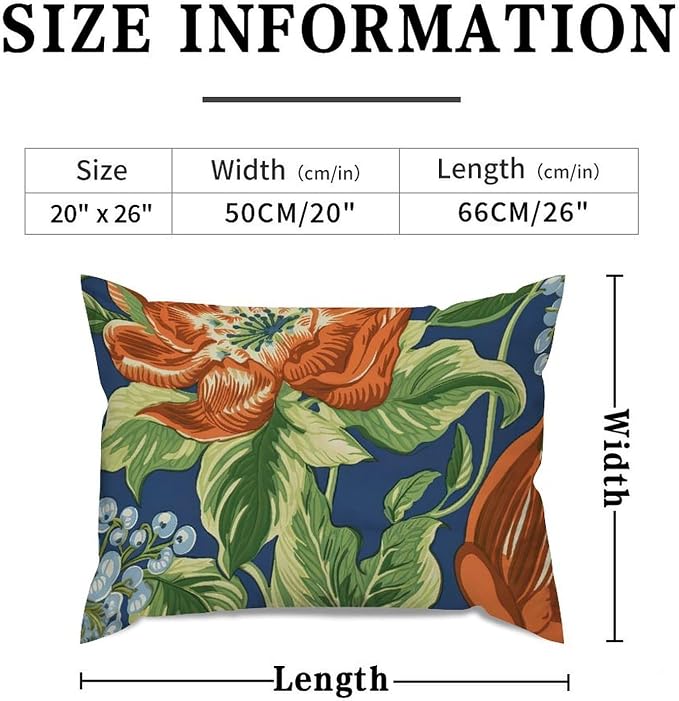 Orange Floral Chinoiserie on Blue Lumbar Pillowcases Peony Chic Asian Cushion Cover 20x26in Classic Accent Throw Pillow Covers Farmhouse Decorative for for Couch Sofa Bed Chair Indoor