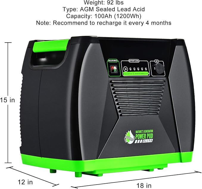 Nature's Generator Power Pod Elite-AGM Sealed Lead Acid in 100Ah with 12V DC Port and 35in Expansion Cable to Extend Nature's Generator Elite's Using Time HKNGPDEL