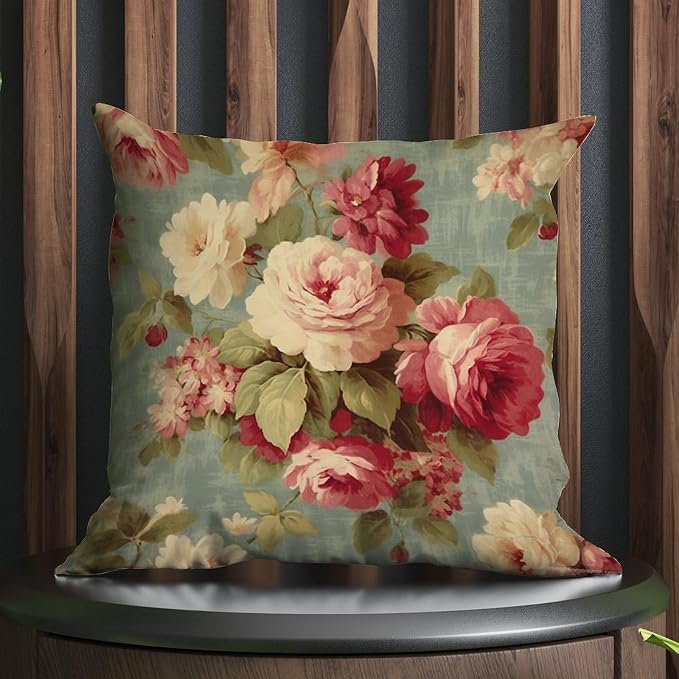 Cushion Cases Watercolor Pink Roses Pillowcase Classic Romantic Aqua Flower Pillow Cover Accent Square Couch Sofa Cushion Covers for Couch Sofa Patio 18x18 in