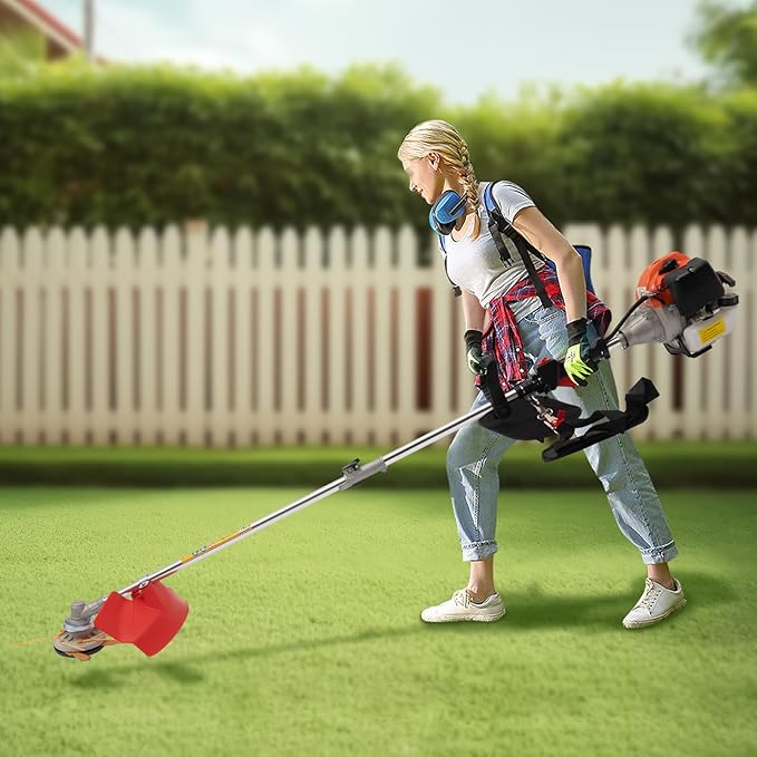 2-Stroke 33CC Gas String Trimmer, Gasoline Lawn Trimmer with 2 Blade Heads, Cordless Edger Lawn Kit Gas Powered Lawn Trimmer for Lawn Care and Garden Yard Work