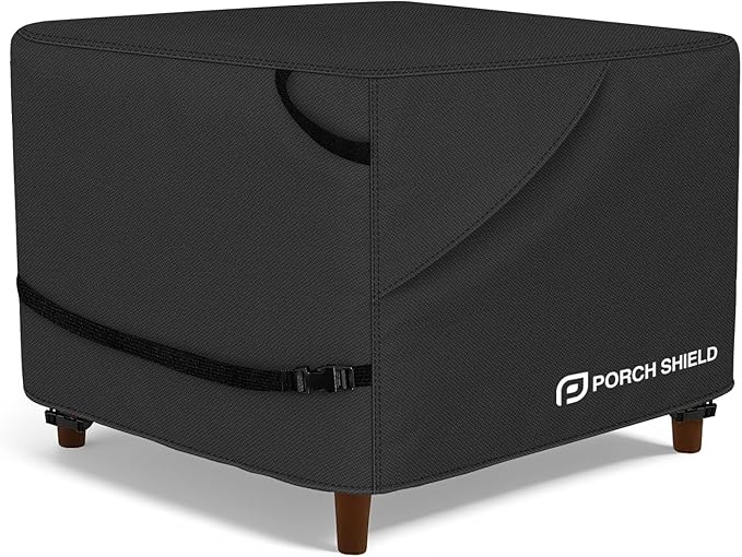 Porch Shield Patio Ottoman Cover - Waterproof Outdoor Square Side Table Covers – 22L x 22W x 18H inch, Black