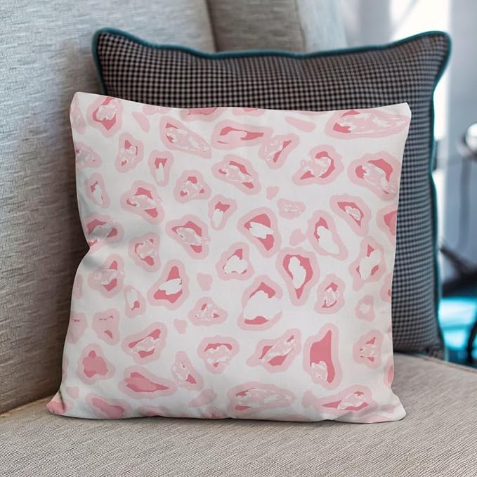 Cushion Cases Chinoiserie Cheetah Print Pillows Farmhouse Light Pink and Pink White Pillow Cover Accent Farmhouse Decor Pillow for Sofa Bed Chair Car 16x16 in