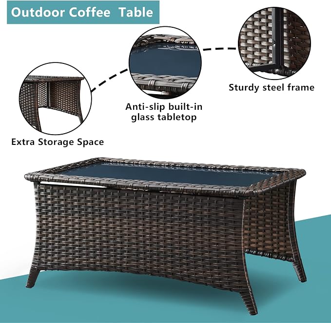 HUMMUH 4 Pieces Outdoor Furniture Patio Furniture Set Wicker Outdoor Sectional Sofa with Swivel Rocking Chairs,Outdoor Coffee Table