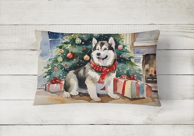 Caroline's Treasures DAC2593PW1216 Alaskan Malamute Cozy Christmas Throw Pillow Machine Washable, Indoor Outdoor Decorative Pillow for Couch, Bed or Patio, 12HX16W