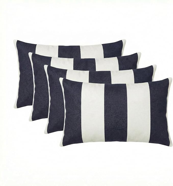 RSH DECOR Sunbrella Lumbar Throw Pillows Set of 4, 20" x 12", Navy Stripe, Made in USA