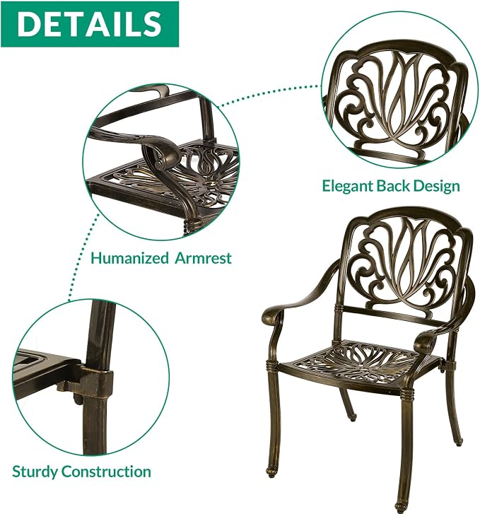 VIVIJASON 9-Piece Patio Furniture Dining Set, All-Weather Cast Aluminum Outdoor Conversation Set, Include 8 Chairs and an Oval Table with Umbrella Hole for Balcony Lawn Garden Backyard