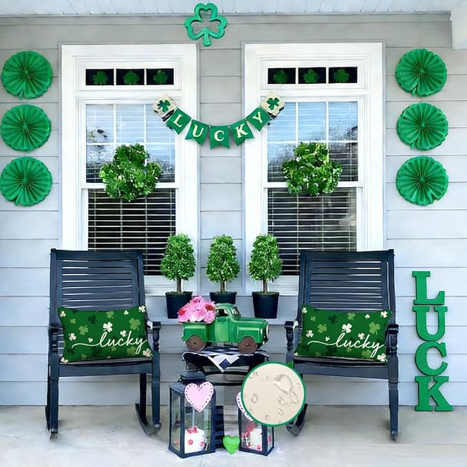 RABUSOFA St.Patricks Day Pillow Covers 12x20 Inch Indoor Outdoor Waterproof,Shamrock Decorations Holiday Spring Decorative Pillow Case Decor for Sofa Couch Patio Green