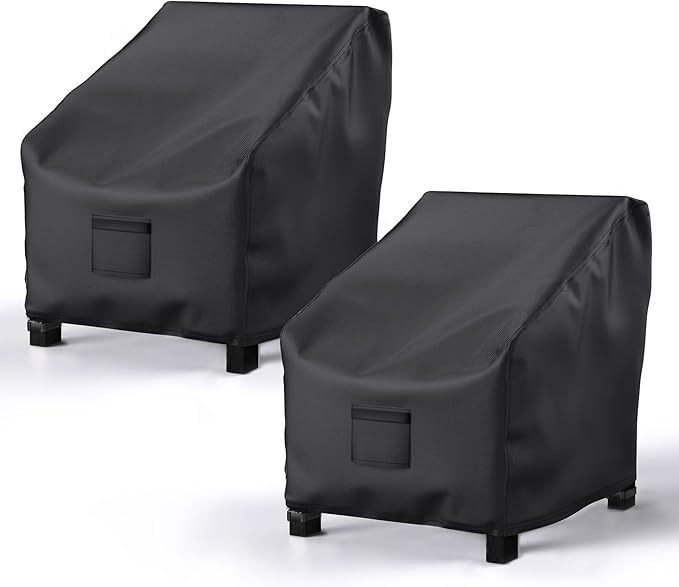 Patio Chair Covers for Outdoor Furniture Waterproof 2 Pack, Lawn Chair Covers 600D Heavy Duty Oxford Cloth, Large Covers for Lounge Lawn Deep Seat Black 37"W×40"D×30"H