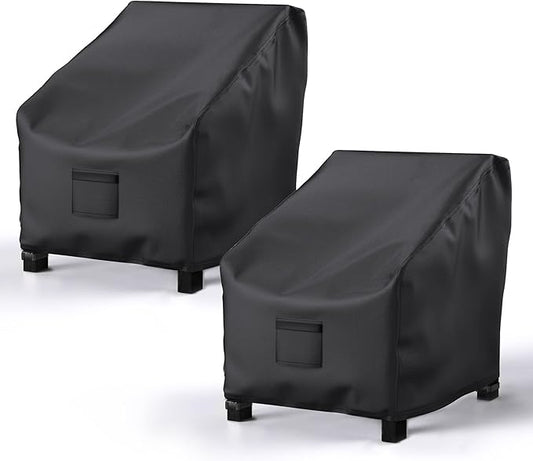Patio Chair Covers for Outdoor Furniture Waterproof 2 Pack, Lawn Chair Covers 600D Heavy Duty Oxford Cloth, Large Covers for Lounge Lawn Deep Seat Black 33"W×34"D×31"H