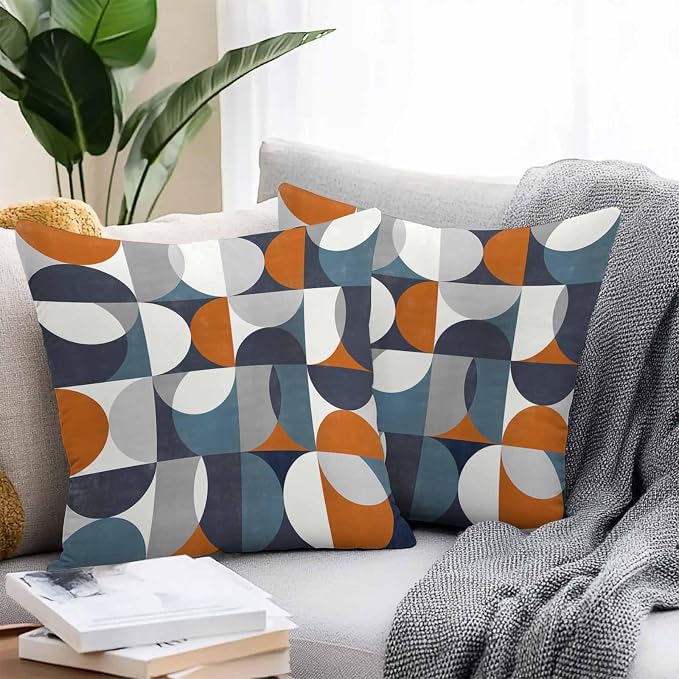 Vintage Mid-Century Outdoor Pillow Covers Pack of 2 Modern Abstract Geometric Orange White Waterproof Throw Pillow Covers Decorative Cushion Cases for Patio Garden Tent Balcony Couch 20x20 inch