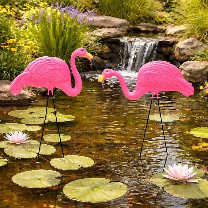 GiftExpress Pink Flamingos Yard Decorations - 4 Pack Extra Large 24" Tall Plastic Flamingo Statue w/Metal Stakes - Lawn Ornaments & Garden Decor for Outdoor Parties