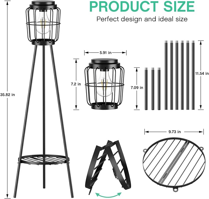 VISFLAIR Solar Lights with Plant Stand, Outdoor Floor Lamp, Waterproof Solar LED Edison Bulb Light Flower Shelf for Patio Porch Deck Yard Garden Decor-1 Pack