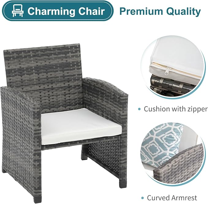 OC Orange-Casual 6 Piece Patio Furniture Conversation Set with Ottoman, Outdoor Grey Wicker Chair and Table Set, Balcony Furniture for Apartments, White