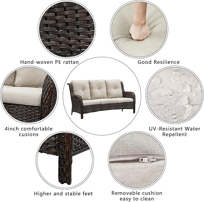 HUMMUH 4 Pieces Outdoor Furniture Patio Furniture Set Wicker Outdoor Sectional Sofa with Swivel Rocking Chairs,Outdoor Coffee Table