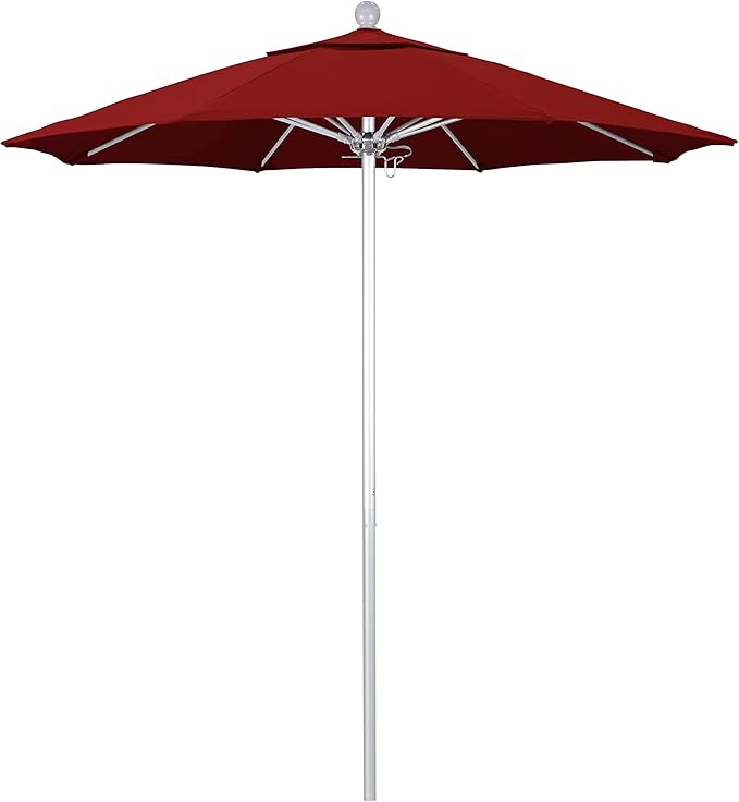 California Umbrella 7.5' Rd. Venture Series Contract Grade Patio Umbrella, Push Open Pin Stop, Silver Finish, Sunbrella Spectrum Cilantro