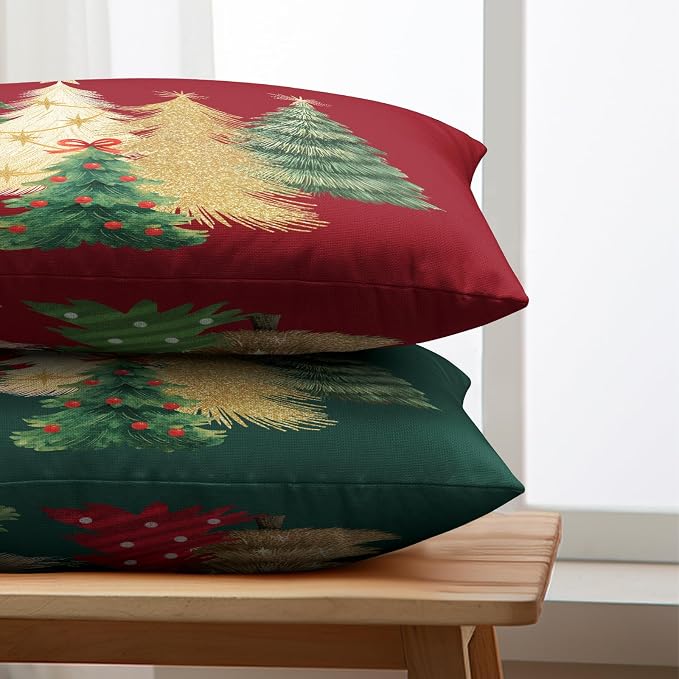Green and Red Christmas Lumbar Pillow Covers Set of 2 Colorful Xmas Tree Throw Pillow Covers 12x20 Winter Rectangular Pillow Case Holiday Cushion Case for Couch Sofa Decor