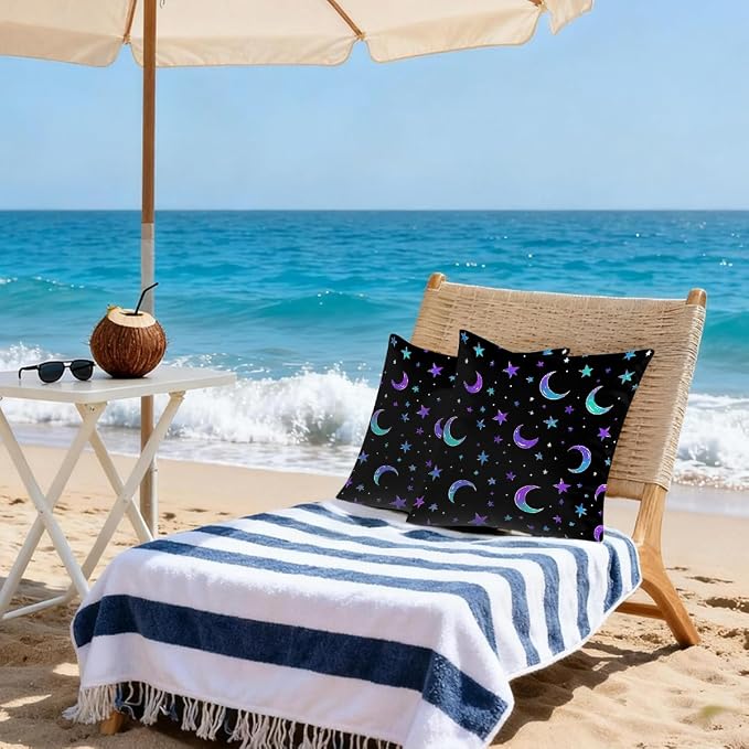 18x18 Inch Outdoor Pillow Covers Set of 2 Waterproof Throw Pillow Covers Decorative Couch Cushion Covers Moon and Stars Square Pillowcases Protectors for Patio Garden Sofa