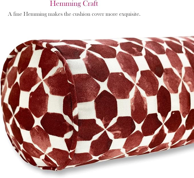 Pack of 2 Outdoor Waterproof Decorative Bolster Pillows with Inserts for Patio Furniture, 20x6 Inch Fade Resistant Patio Garden Bolster Cushions for Couch Bed Sofa, Geometric Red