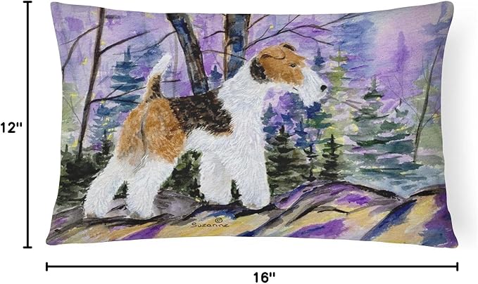 Caroline's Treasures SS8630PW1216 Fox Terrier Canvas Fabric Decorative Pillow Machine Washable, Indoor Outdoor Decorative Pillow for Couch, Bed or Patio, 12HX16W
