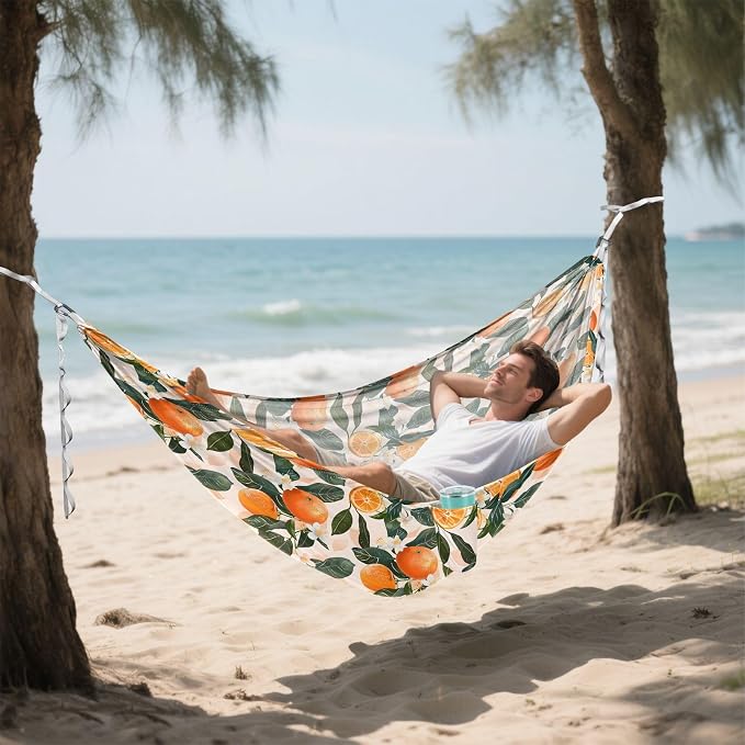 Camping Hammock Outdoor Hammocks for Outside Oranges Flowers Light Pink Beach Trees Portable Lightweight with Pockets Tree Straps Indoor Small