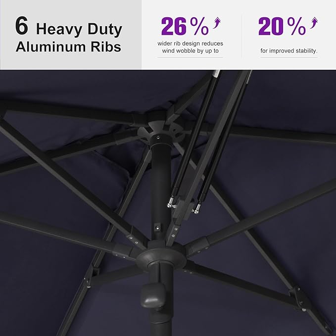 PURPLE LEAF 8' x 5' Rectangular Semi-Auto Outdoor Patio Umbrella Aluminium Market Umbrella Table Sun Umbrella with 1.89" Rod and 6 Sturdy Ribs for Deck Lawn Pool Garden, Navy Blue