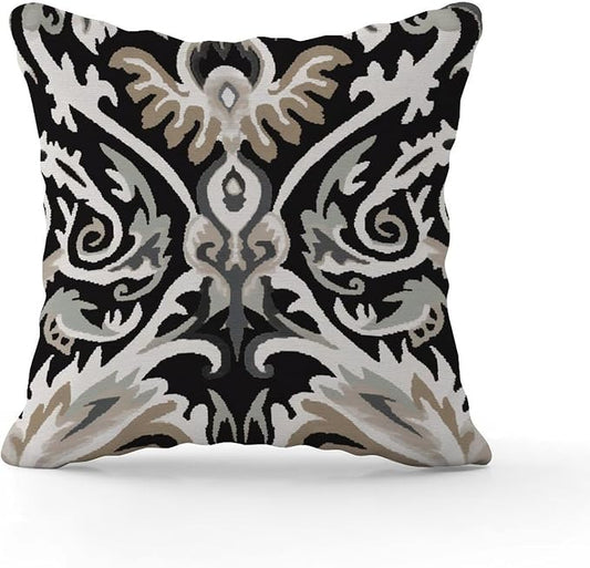 Ikat Black Brown Cushion Cases Euro Sham Charcoal Throw Pillow Cover Abstract Outdoor Garden Decoration for Patio Garden Couch Tent 20x20 in